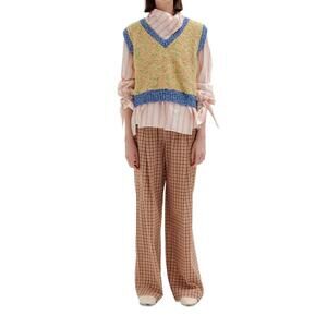 NEW EENK siki trimmed knit vest in yellow/blue multi
